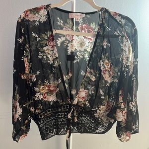 Floral Sheer Black Top
